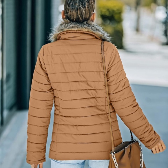 Winter Parka camel insulated faux fur hooded women jacket coat - Picture 3 of 8